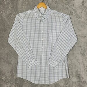 Brooks Brothers Shirt Mens 16 34 Green Blue Plaid Button Down Regent Fit Supima
